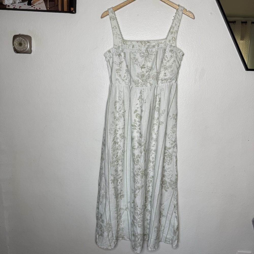 Caroline Constas Green Floral Sleeveless Midi Dress Women's XS *Flaw